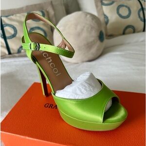 Brand new green satin stiletto
